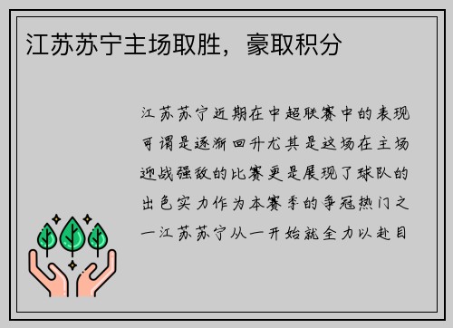 江苏苏宁主场取胜，豪取积分