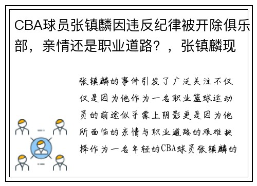 CBA球员张镇麟因违反纪律被开除俱乐部，亲情还是职业道路？，张镇麟现役哪支cba球队