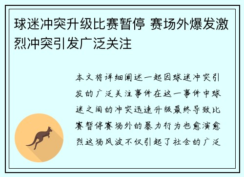 球迷冲突升级比赛暂停 赛场外爆发激烈冲突引发广泛关注