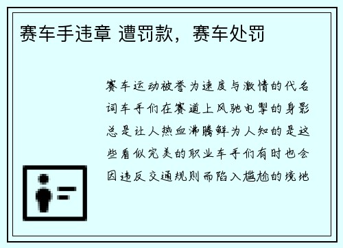 赛车手违章 遭罚款，赛车处罚